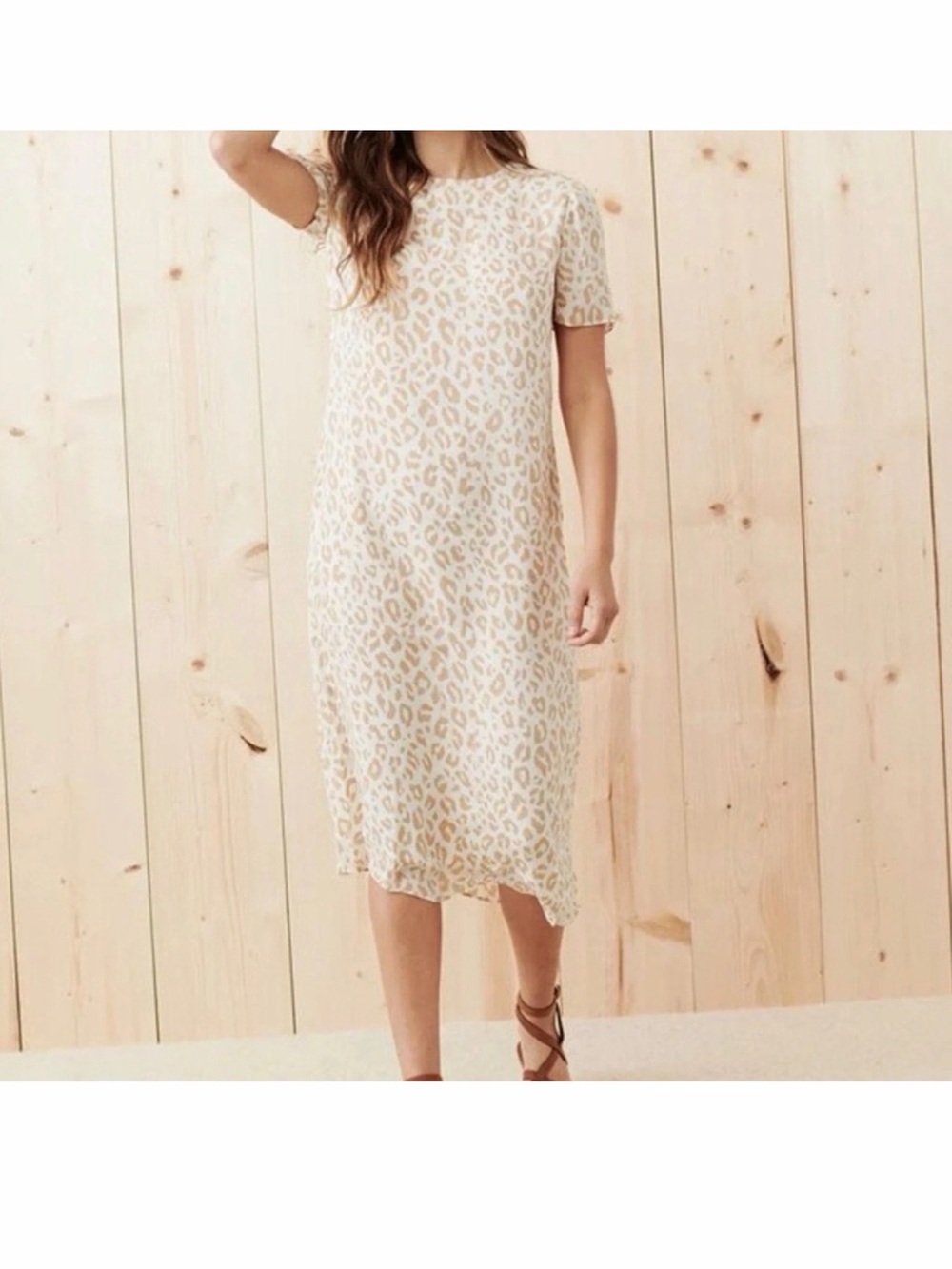 Jenni Kayne Beige and Cream Leopard Midi Dress